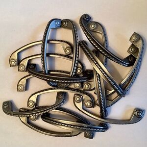 Bundle of 18 Art Deco brush steel draw pulls will braided front handle